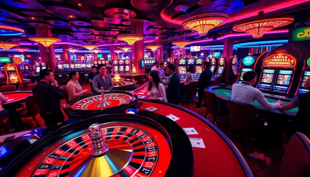 Experience the excitement of HB88 with players enjoying roulette and poker games in a vibrant casino setting.