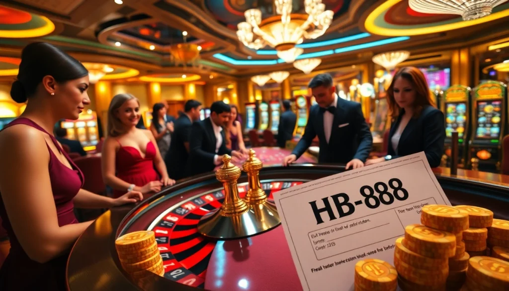 Players enjoying a thrilling HB88 roulette game in a luxurious casino setting.