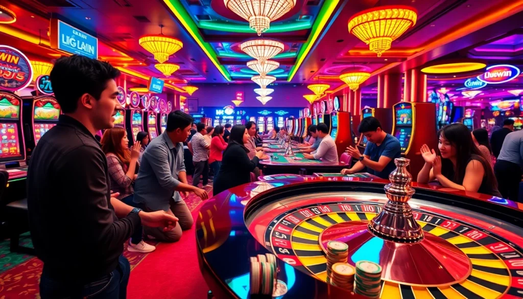 Gamblers enjoying various games at 98WIN, celebrating wins at roulette and slots.