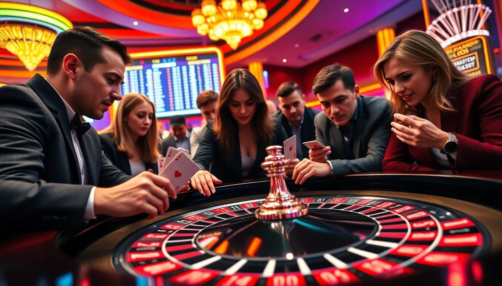 iwin while placing bets at a lively roulette table in a sparkling casino.